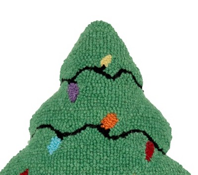 Green Christmas Tree Shaped Hooked Accent Pillow