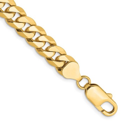 Black Bow Jewelry Men's 7.75mm 10k Yellow Gold Flat Beveled Curb Chain Bracelet