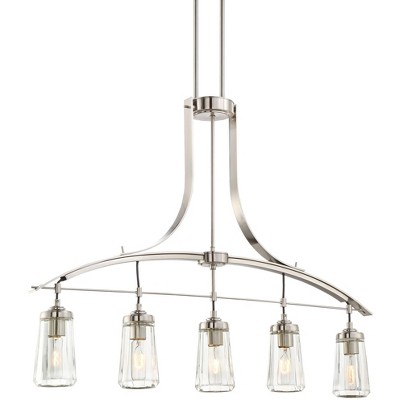 Minka Lavery Brushed Nickel Linear Pendant Chandelier 39" Wide Modern Clear Glass 5-Light Fixture Shade for Kitchen Island House
