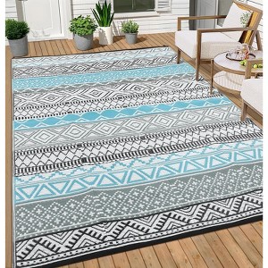 Outdoor Rug Waterproof Patio Rug Mat Geometric Rug Plastic Straw Outside Rug for RV Camping Picnic Reversible Rug - 1 of 4