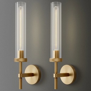 19.48" Dimmable Tube Wall Sconces, Solid Copper Base Sconces Wall Lighting(Bulbs Included) (Set of 2) - 1 of 4