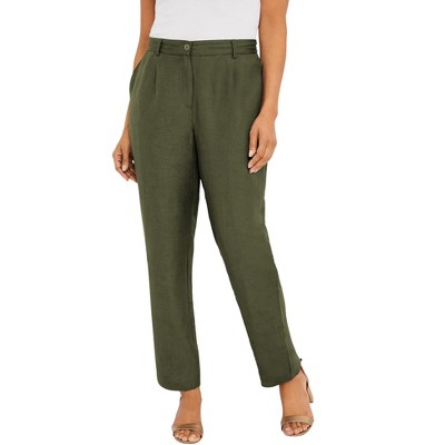 Jessica London Women's Plus Size Linen Pleat-Front Pant