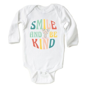 The Juniper Shop Mini Smiley Smile and Be Kind Aria Long Sleeve Bodysuit - 18M - White - 1 of 4