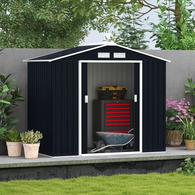 Outsunny Dark Gray Metal Storage Shed with Vents and Sliding Doors