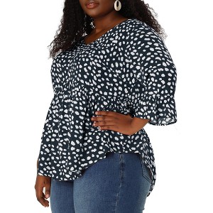 Agnes Orinda Women's Plus Size Babydoll Peplum High Low Hem V Neck 3/4 Sleeve Trendy Tops - 1 of 4