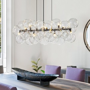 LLHZSY 42 1/10" Modern Linear Pendant Chandelier with Clear Bubble Glass 10-Light Fixture for Dining Room Living Room-Black/Chrome - 1 of 4