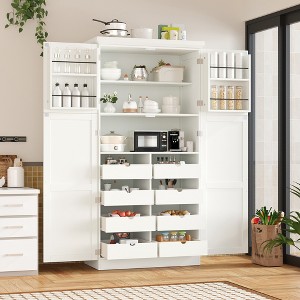 KTMBDW Kitchen Pantry Cabinet, Pantry Storage Cabinet with Adjustable Shelves and 8 Pull-out Trays, Sideboard Buffet Cupboards Storage Shelf - 1 of 4