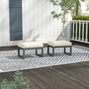 Heynemo 2 Pieces Aluminum Outdoor Patio Ottoman Set, Outdoor Foot Stools with Thick Cushion, Small Seat Furniture for Porch Balcony Backyard, Grey - 1 of 4