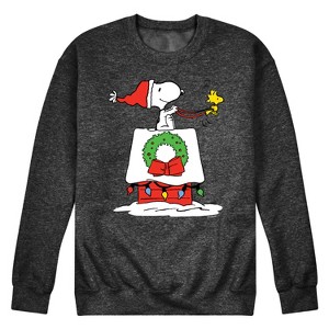Men's - Peanuts - Snoopy & Woodstock House Sleigh Graphic Fleece Sweatshirt - 1 of 4