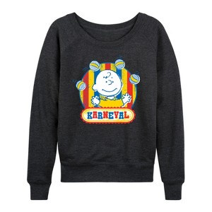 Women's - Peanuts - Charlie Brown Karneval Lightweight French Terry Wide Neck Long Sleeve Shirt - 1 of 4