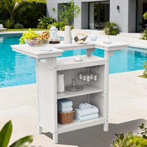 Hyleory Outdoor HDPE Bar Table with Storage Shelves and Glass Holder – Weather-Resistant Patio Entertainment Station - 1 of 4