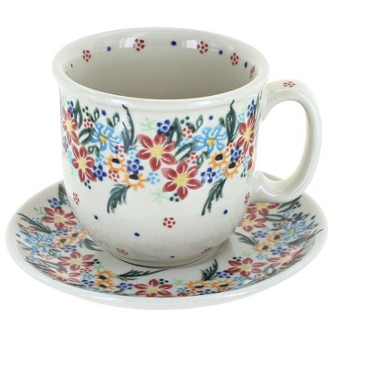Blue Rose Polish Pottery Tara Coffee Cup & Saucer