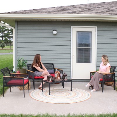 Coachford 4-Piece Resin Rattan Outdoor Patio Set with Red Cushions