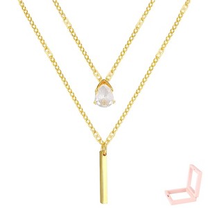 Gold-Tone Layered Necklace Set with Teardrop & Bar Charms, Elegant Multi-Layer Jewelry for Women, Daily & Special Occasions - 1 of 4