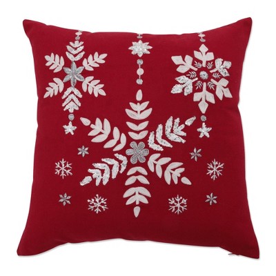 18"x18" Snowflakes Christmas Indoor Square Throw Pillow Red - Pillow Perfect: Embroidered, Sequin Detail, Zippered