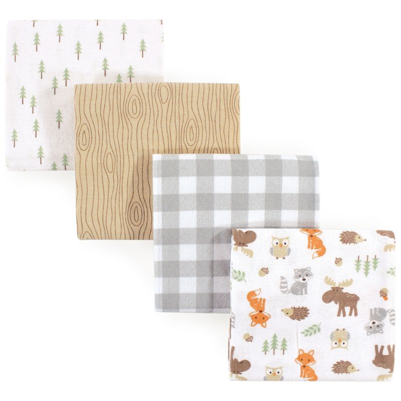 Hudson Baby Infant Boy Cotton Flannel Receiving Blankets, Woodland, One Size, 1 of 3
