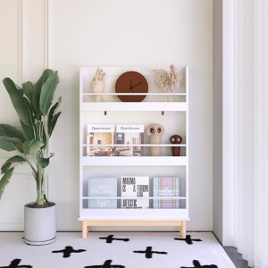 MAYEERTY Wall Mounted Kids Bookshelf with 3 Front Facing Display Shelves Modern White Book Rack with Natural for Toddler Bedroom - 1 of 4