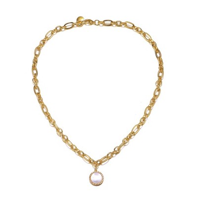 14K Gold Plated Chain Link Necklace with Lab-Created Mother of Pearl – A Chic and Elegant Design Featuring Lustrous Mother of Pearl Accents