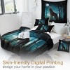 Boersma Moon Wolf Bedding Green Watercolor Forest Wolf Landscape Duvet Cover Sets 3 Pieces Wild Animal Bedding Set (Twin) - 4 of 4