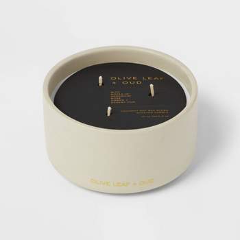 15oz Ceramic Jar 3-Wick Black Label Olive Leaf and Oud Candle - Threshold™