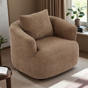 360-degree Swivel 38.2" Barrel Sofa Chair with Boucle Upholstery and Throw Pillow - 1 of 4