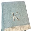 HomeRoots 55" X 70" Sky Blue And White Herringbone Cotton Blend K Initial Throw Blanket with Tassels And Embroidery - 4 of 4