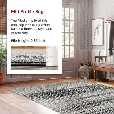 Nova Striped Dark Gray Synthetic 32" Reversible Runner Rug