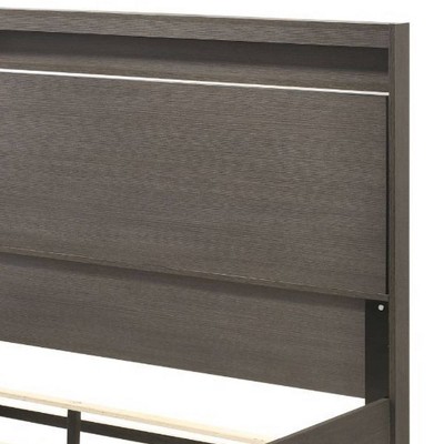 Queen Gray Oak Upholstered Bed with LED Headboard