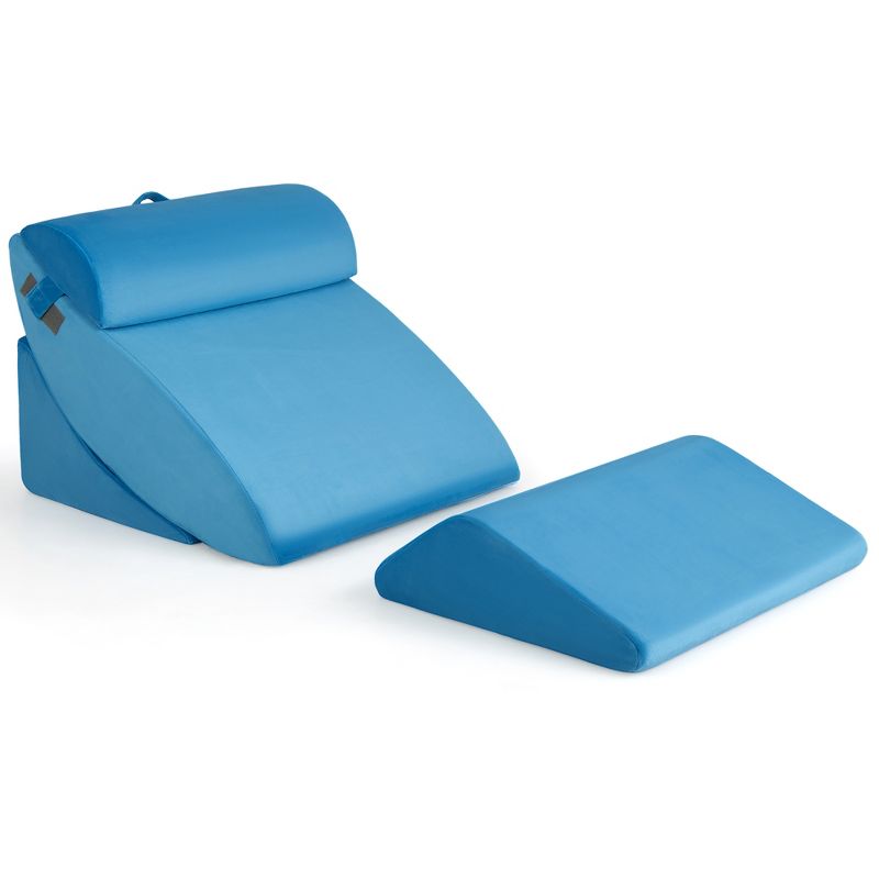 Costway 4 PCS Bed Wedge Pillow Incline Head Support Rest Memory Foam Blue, 1 of 11