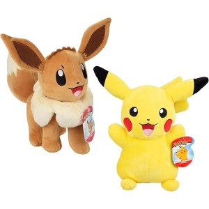 Pokemon Large 12" Eevee & Pikachu Plush, 2-Pack - Officially Licensed - Let's Go Starter Figures - Authentic Stuffed Animal Toys - Gift for Kids - 2+ - 1 of 4