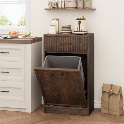 Fluted Tilt Out Trash Can Cabinet, Hidden Garbage Can Cabinet 10 Gallon, Wooden White Trash can for Kitchen Dining Living Room