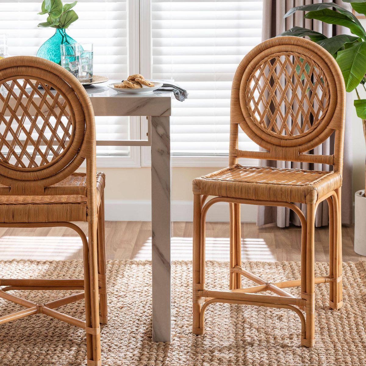 bali & pari Oxford Round Back Rattan Counter Stool Light Honey - thumbnail 6