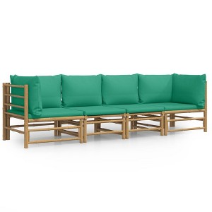vidaXL 4 Piece Bamboo Patio Lounge Set with Cushions - Comfortable Outdoor Furniture, Easy Assembly, Natural Material, Green Cushion - 1 of 4