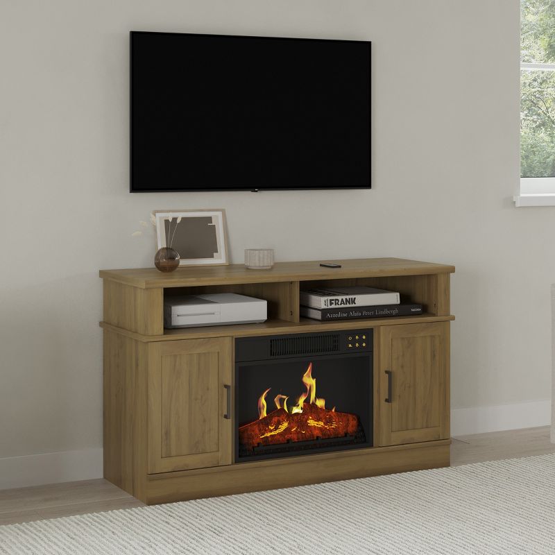 TV Stand with Electric Fireplace - Media Console with Storage Cabinet, Remote Control, Adjustable Heat, and LED Flames by Northwest (Brown), 5 of 13