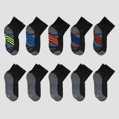 Hanes Boys' 10pk Premium Ankle Athletic Socks - Black L : Target