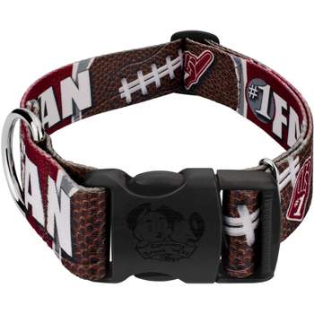 Country Brook Petz 1 1/2 Inch Deluxe Crimson and White Football Fan Dog Collar Limited Edition