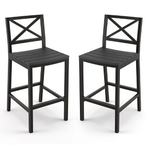 Outdoor Bar Stools Set of 2, 26 Inch All Weather HDPS Patio Counter Height Barstools with Back & Footrest, Aluminum Bar Stool Chairs - 1 of 4