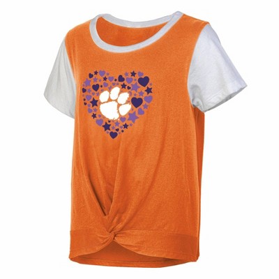 NCAA Clemson Tigers Girls' White Tie T-Shirt