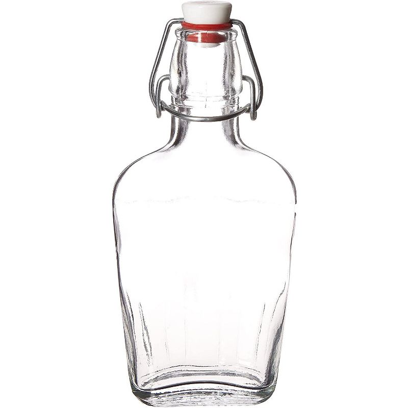 Bormioli Rocco Fiaschetta Glass 8.5 Ounce Hermetic Pocket Flask, Set of 4, Clear w/ White/Red Stopper, 2 of 4