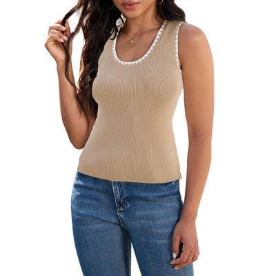 ATHLECHIC Women's Knit Summer Scoop Neck Color Block Sleeveless Slim Fitted Cami Tank Tops