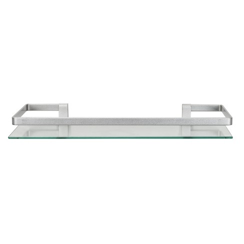 Bathroom Wall Mounted Clear Glass Shelf With Chrome Supports - Curved Edge