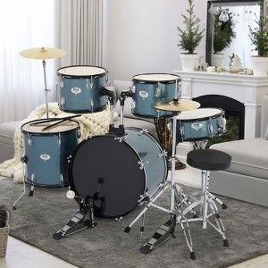 Karl Home 22 Inch Adult Drum Set, 5-Piece Full-Size Drums Kit in Brushed Blue - 1 of 4