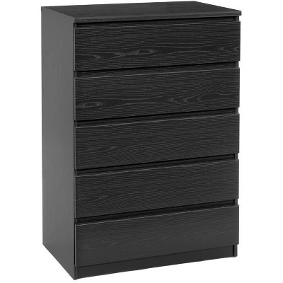 HomeStock Scottsdale 5 Drawer Chest, Black Wood Grain