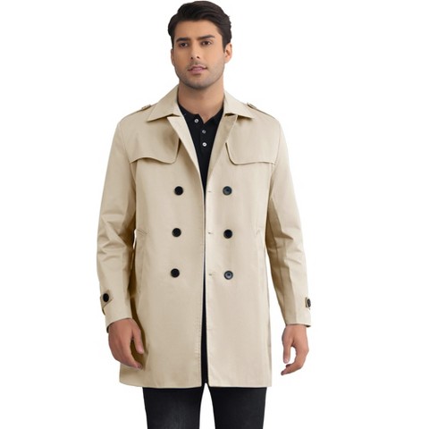 Мужские куртки INSPIRE CHIC Men's Notch Lapel Double Breasted Windbreaker Trench Coat Blue Large
