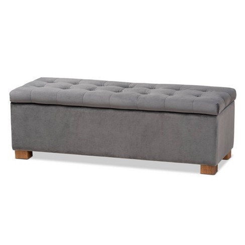 Roanoke Velvet Upholstered Grid Tufted Storage Ottoman Bench