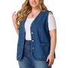 Agnes Orinda Women's Plus Size Sleeveless Denim Button Down V Neck Jean Vest - 2 of 4