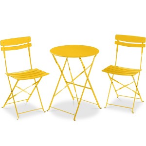 Decksplore 3-Piece Folding Bistro Set, Metal Frame Table and Chairs for Small Spaces, Indoor/Outdoor Use - 1 of 4