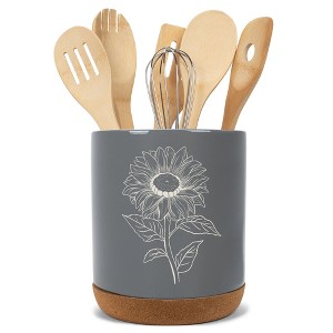 Elanze Designs Kitchen Utensil Holder With Non Slip Cork Base Large 8 Inch Ceramic Storage Crock Botanical Nature Countertop Organizer Farmhouse - 1 of 4