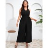 Coolmee Women's Plus Size V Neck Sleeveless Tie-Up Wide Leg Jumpsuit, Fashionable Summer Outfit - 3 of 4