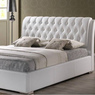 Elegant Bianca Full Bed with Tufted Faux Leather Headboard - White